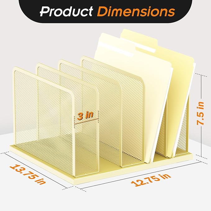 Kuntine.B Desk File Organizer Upright Mesh Desktop Organizer File Sorter Office Organization File Holder for Home Office &amp Classroom (Gold 1 Pack 5-Section)