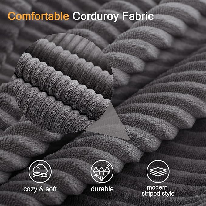 COMAX Convertible Sofa Bed Folding Floor Couch Corduroy Fold Out Couch Bed Futon Sleeper Mattress with Pillows Boneless Sofa Comfy Lounge Loveseat for Living Room Bedroom Grey