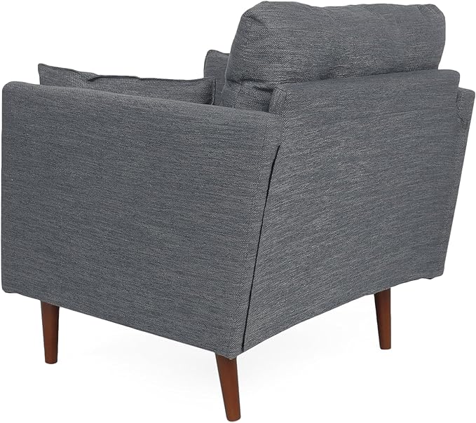 GDFStudio Tufted Club Chair Accent Armchair Accent Arm Reading Chair for Living Room Upholstered Button Armchair Lounge Chair with Comfy Cushion Wooden Leg for Bedroom Office Charcoal Grey