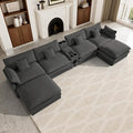 162.6 U Shaped Cloud Couch Modular Sectional Sofa Sectional Couches for Living Room Modern Oversized Velvet Cloud Sofa with Central ConsoleBluetooth SpeakerUSB Ports Grey