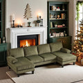 VINGLI 110 Sectional Couches for Living RoomU Shaped Couch with Double Chaise 4-Seat Sofa Set with Corduroy Fabric for Home FurnitureGreen