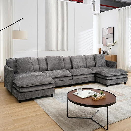 143.31 U Shaped Cloud Modular Sofa with Chaise Lounges Sectional Couches for Living Room Deep Seat Cloud Couch Chenille Comfy with Pillow