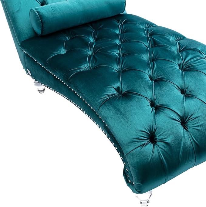 Leisure Velvet Concubine Sofa Accent Sofa Chaise Reclining Lounger Barrel Sofa with Acrylic Feet (Teal)
