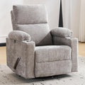 Swivel Rocker Recliner with Adjustable Armrests Rocking Nursery Chair with Adjustable Headrest Cup Holder Manual Recliner Nursing Chair for Breastfeeding Chenille Light Grey