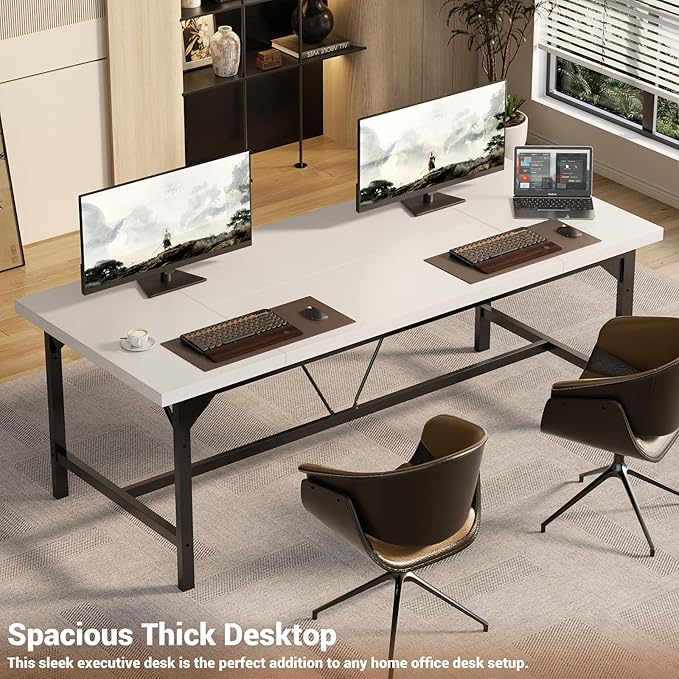 Unikito 63 Inch Computer Desk Sturdy Large Office Desk Premium 2 Person Long Desks Super Thick Study Writing Gaming Table Modern Computer Table for Home Office Workstation Easy to Assemble White