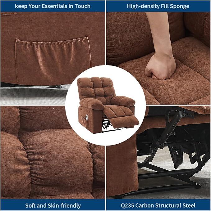 Ergonomic Oversized Recliner Rocking Chair with Massage Heat &amp Lumbar Support - Breathable Overstuffed Upholstery Side Pockets Remote Control for Living Room &amp Bedroom