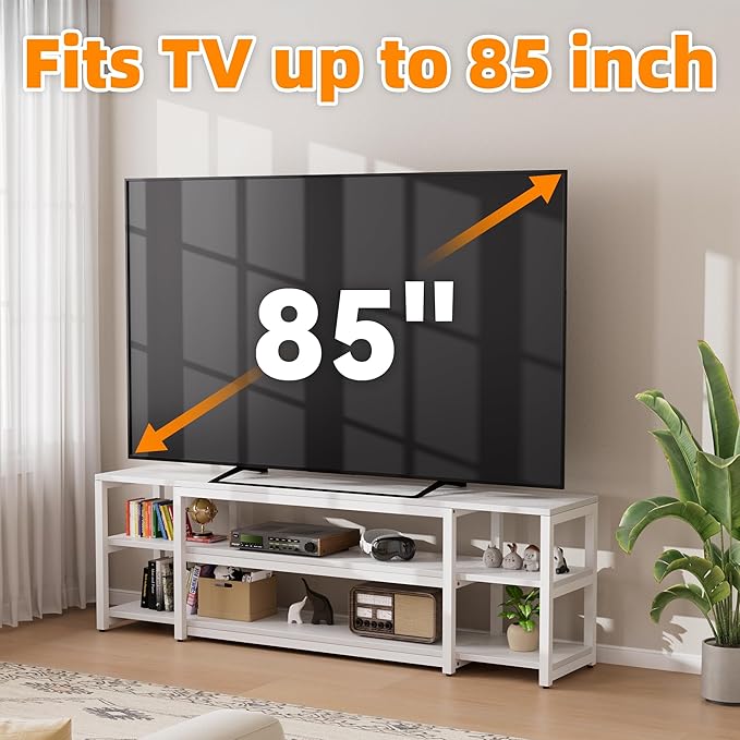 Aquzee White TV Stand for up to 85inch Entertainment Center for 70 75 80 85 TV 75.2 Wide Wood Television Console Table for Living Room Bedroom Gaming Room