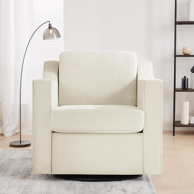 UIXE Swivel Accent Chair Chenille Upholstered Armchair for Living Room Comfy Single Sofa Bedroom Reading Seat with Lumbar Pillow - Beige