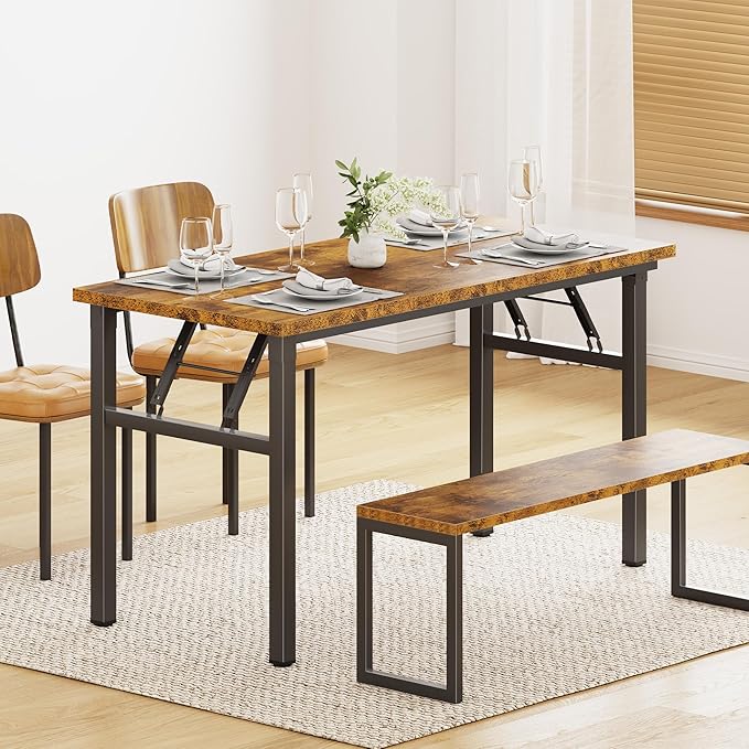 DlandHome Folding Table Computer Desk Workstation Table Conference Table Home Office Desk Fully Assembled (47 Inches Retro)