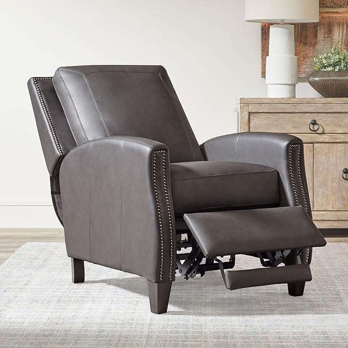 Parker Living Hunter - Echo Grey Leather Recliner Chair Manual Pushback Recliner Top Grain Leather with Match Comfortable Seating for Living Room Relaxation