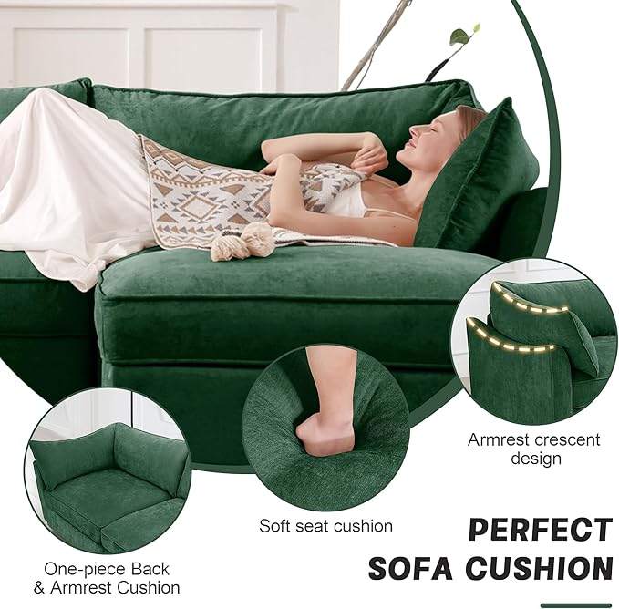 Aoowow Modular Sectional Sofa with Pullout Storage Seat 112.6” L-Shaped Chenille 3-Seat Sofa Couch with Storage Ottoman Upholstered Deep Couches for Living Room Apartment OfficeGreen