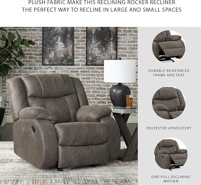 Signature Design by Ashley First Base Modern Faux Leather Rocker Recliner Gray