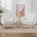 Living Room Chairs Corduroy Accent Armchair with Lumbar Pillow &amp Gold Leg 8.5 Thick Cushion Mid Century Modern High Wingback Bedroom Chairs Upholstered Comfy Sofa Arm Chair White