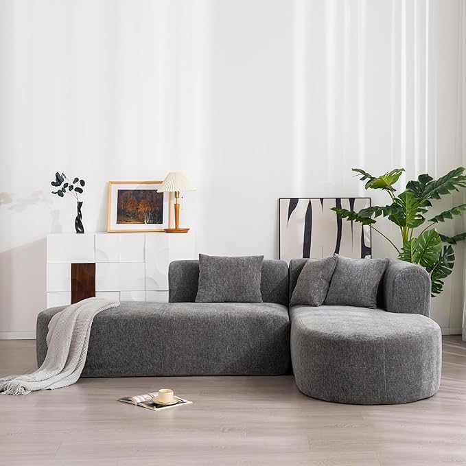 Mirod Stylish Corner Sofa for Living RoomVersatile Design for Relaxation and ConversationCurved Seat with Wide StitchingPerfect for Living Room Bedroom and Office (Grey#039)