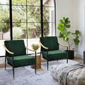 Modern Accent Chairs Set of 2 for Living Room Bedroom Mid Century Arm Chairs Upholstered Office Accent Chairs Comfy Waiting Room Chairs with Metal Frame Green