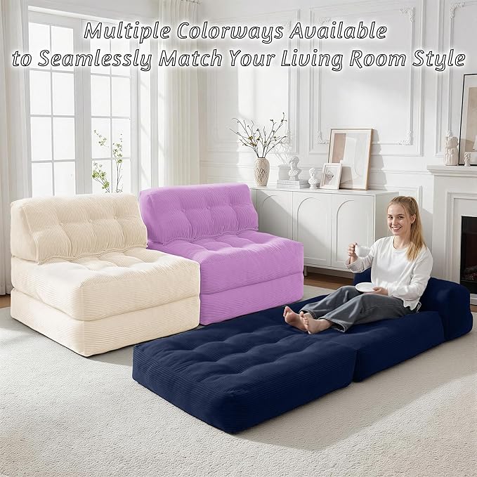 HABUTWAY Folding Sofa Bed Convertible Sleeper Chair Bed with Pillow &amp Handle Foldable Mattress with Back Support Portable Single Couch Comfy Floor Sofa Lounge for Living Room Bedroom(Beige)