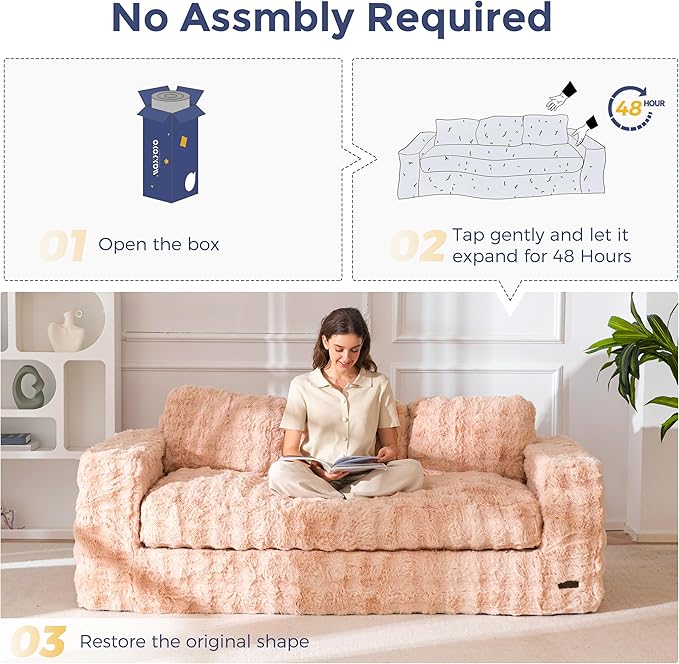MAXYOYO 3-Seater Boneless Sofa Couch Modern Bubbled Sofa for Living Room Soft Bean Bag Chair High-Density Foam Couch with Pillows No Assembly Required