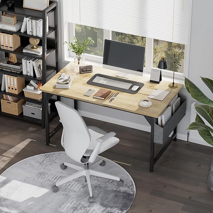Shahoo Office Computer Desk 40 Inch Student Home Table for Writing Work with Headphone Hook and Storage Bag Light Oak