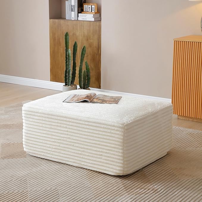 KEIKI 3 Seater Corduroy Boneless Modular Sectional Couch Sofa with Oversized Chaise Lounge Ottoman &amp Back Cushions Deep Seat Modern L-Shape Cloud Compressed Sofa Couches for Living Room Bedroom