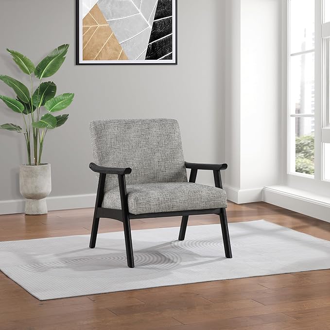 OSP Home Furnishings Weldon Mid-Century Modern Armchair Graphite Fabric with Black Finished Frame