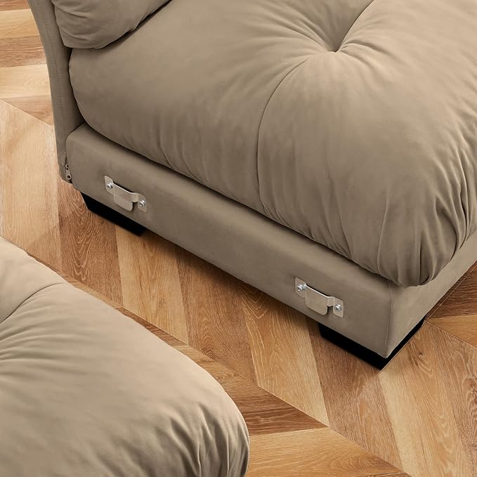 Oversized Modular Velvet Sectional Sofa with Movable Ottoman - Deep Seat Cloud Couch for Living Room Camel Color