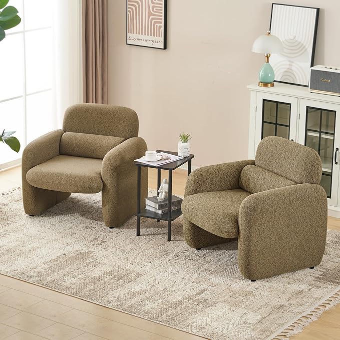 Furniliving 30.5 Accent Chairs Set of 2 Chenille Fabric Living Room Chair Comfy Upholstered Armchair Single Sofa Chair with a Waist Pillow for Bedroom/Office/Reading Spaces Yellow