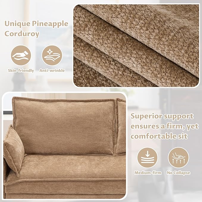 SUNWAVE 60 Queen Pull Out Sofa Bed - Convertible Sleeper Sofa Bed Chenille Loveseat Pull Out Couch with USB Charging Side Pockets for Living Room Bedroom Small Spaces (Brown 60)