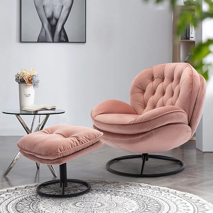Accent Chair TV Chair Living Room Chair Pink Sofa with Ottoman