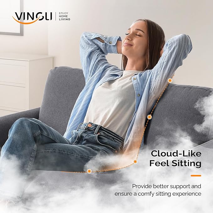 VINGLI 47 Small Couch Dark Grey Linen Loveseat Sofa Mini Couch Mid Century Modern Decor Love Seat for Small Spaces Living Room Bedroom Play Room