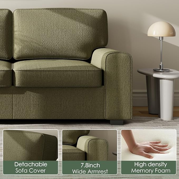 69.6 Modern Loveseat Sofa with Chenille Fabric - Deep Seat 2-Seater Couch Spring Cushion &amp Sturdy Metal Frame Cozy Small Sofa for Living Room Bedroom Office Apartment (Green) | Loveseat Sofa