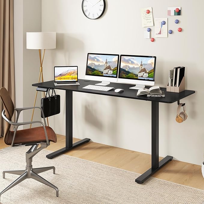 Giantex 63 x 24 Electric Standing Desk with Adjustable Height Stand up Computer Workstation with Cable Hole Hook Modern Gaming Table Ergonomic Sit Stand Desks for Home Office (Black)