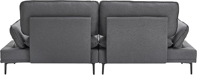89'' Futon Loveseat Sofa with Adjustable Armrests Linen Sleeper Couch Bed Modern 2 Seater Cozy Tufted Sofa with Metal Legs for Small Spaces Living Room Bedroom (Dark Grey)