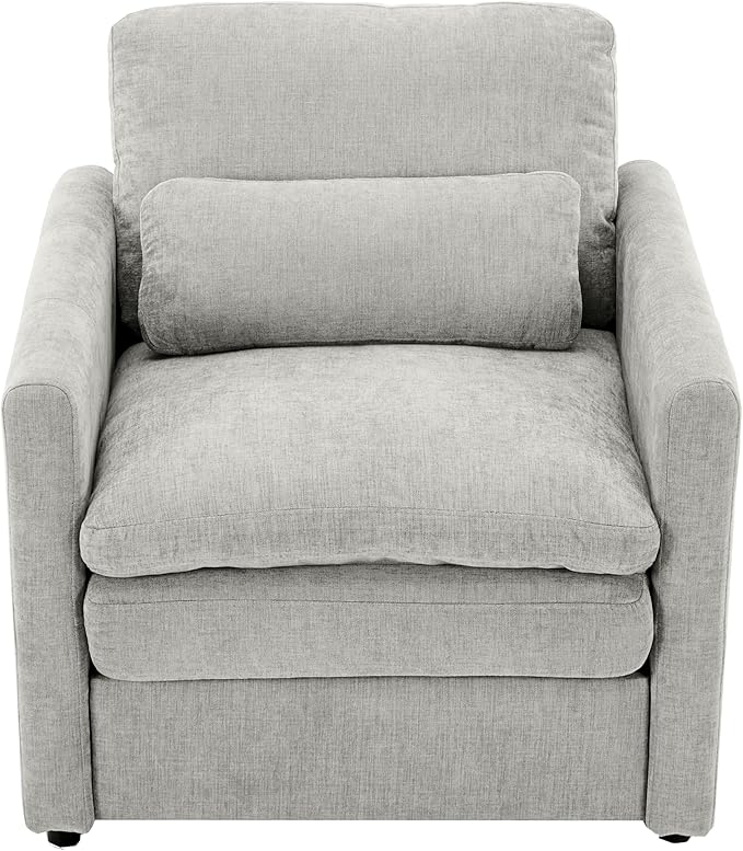 31.9 Oversized Cozy Upholstered Armchair Chenille Fabric Cloud Sofa Double Cushion Single Sofa Plush Cushion Armchair for Living Room Office Apartment (Light Grey-1c)