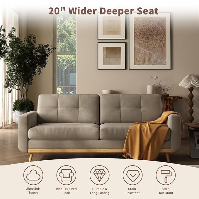 67.7” Loveseat Sofa Mid Century Modern Decor Love Seat Couches for Living Room Button Tufted Upholstered Small Couch for Bedroom Solid and Easy to Install Furniture (Light Grey 67.7inch)
