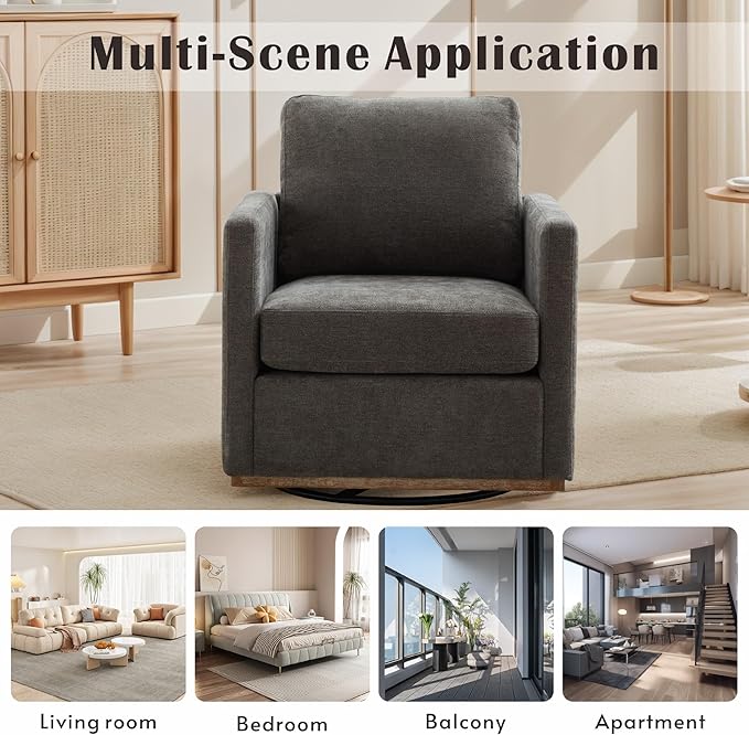 Mlmh &amp Kngwa 30.7 Swivel Accent Chair Set of 2 for Living Room Mid Century Modern Armchair Reading Chairs for BedroomChenilleCharcoal