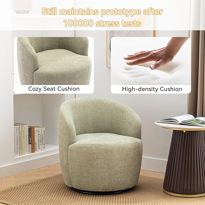 360 Degree Swivel Accent Chair Modern Barrel Vanity Chair with Back Comfy Single Circle Couch for Living Room Bedroom Reading Nook (Chenille Light Green)