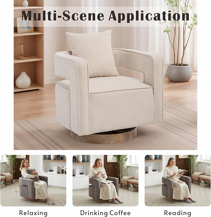 Mlmh &amp Kngwa 29 W Swivel Accent Barrel Chair Set of 2 Upholstered Linen Round Arm Chair for Living Room BedroomBeige