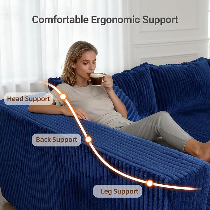 Claiks 128 Modular U Shaped Boneless Couch Deep Seat Bonless Couches for Living Room Modern Couch with Pet Stairs No Assembly Required Blue