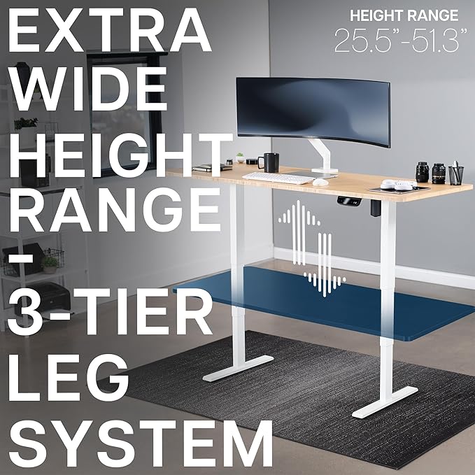 VIVO Electric 71 x 30 in Real Bamboo Standing Desk Touch Screen Adjustment 176 lb Frame Support 2E Series White Frame DESK-KIT-2EW71O