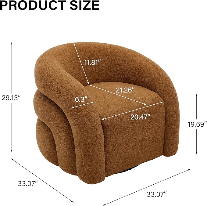 Boucle Swivel Accent Chair No Assembly Small Comfy Round Barrel Armchair for Living Room Bedroom Reading Waiting Room (Orange Set of 1)
