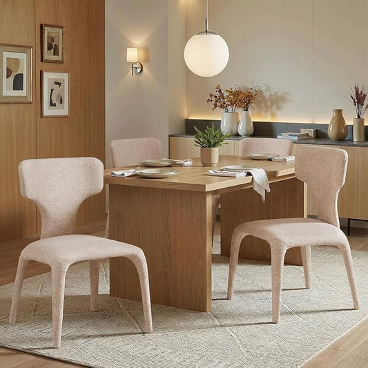 Modern Minimalist Curved Back Accent Chair - Beige Upholstered Armchair Ergonomic Design for Living Room Study Bedroom Cafe