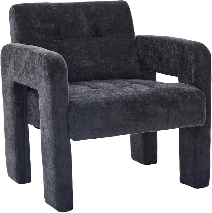 Neftis 26 W x 27 L Accent Chair for Living Room Black Modern Minimalist Armchair with Chenille Fabric High-Density Foam Wide Comfy Leisure Armchair for Bedroom/Office/Apartment