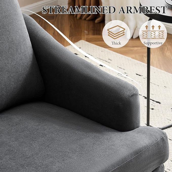 Bezseller Modern Accent Chair Upholstered Reading Armchair with Wood Legs Mid-Century Leisure Comfy Single Sofa Chair for Living Room Bedroom Home Office Dark Grey