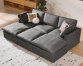 WEUP 102 Faux Leather Modular Sectional Couch 6 Seat Sleeper Sofa Bed with Storage Ottomans Scratch Resistant Leather Sofa Spacious Deep Seat Mid Century Modern Couches for Living RoomGrey