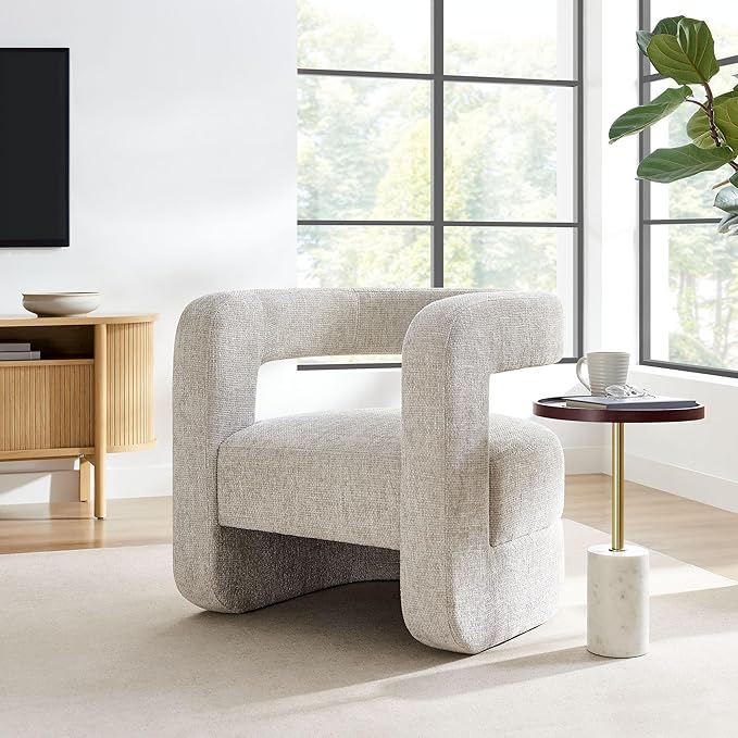 Modway Jaylin Chenille Accent Chair in Dove Gray - Upholstered Comfy Club Chair - Modern Soft Barrel Chair - Round Leisure Accent Chair with Curved Back for Living Room Bedroom Home Office