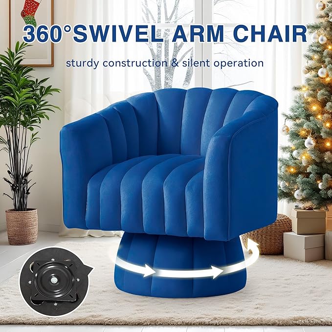 YSICK Swivel Accent Chair 360°Swivel Barrel Chair Modern Ottoman with Velvet Fabric Mid-Century Ottoman with Wide Upholstered Round Armchair for Living Room Lounge BedroomBlue