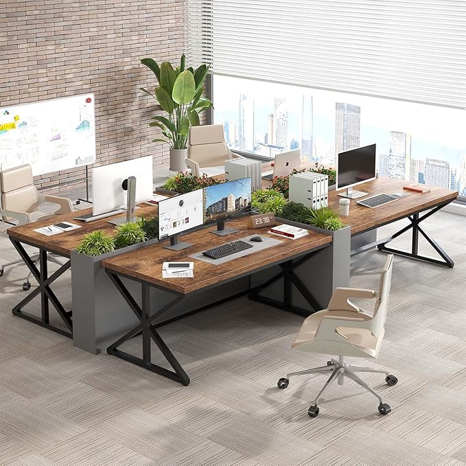 IBF 55” Rustic Computer Desk Industrial Brown Home Office Desk Wooden Metal Executive Pc Computer Desk Table Wood Student Gaming Study Computer Table for Bedroom Living Room Rustic Brown 55 Inch