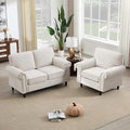 Kingfun Loveseat 2 Seater Couch with Chair Mid Century Modern Chenille Sofa Set with Rolled Arms and Deep Seats Fluffy Comfort for Living Room Apartment Easy Assembly Beige