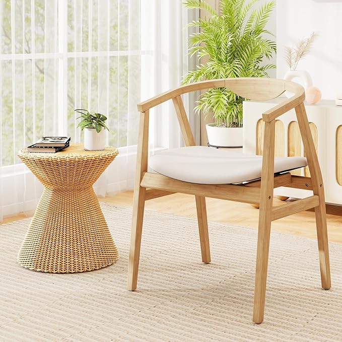 GOFLAME Bamboo Accent Chair Set of 2 Mid-Century Modern Armchair with Padded Seat Curved Backrest and Wrap-Around Armrest Upholstered Reading Chair Leisure Chair for Living Room Bedroom