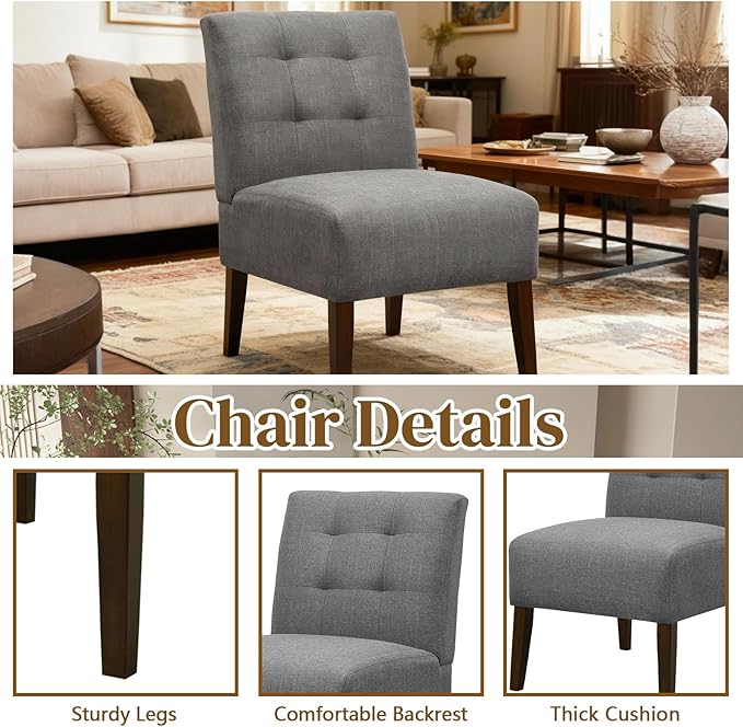 Anwick Gray Modern Accent Chair Mid Century Upholstered Living Room Chair with Wood Legs Comfy Small Accent Chair with Back for Small Spaces Office Bedroom Reading Spaces (Gray1)